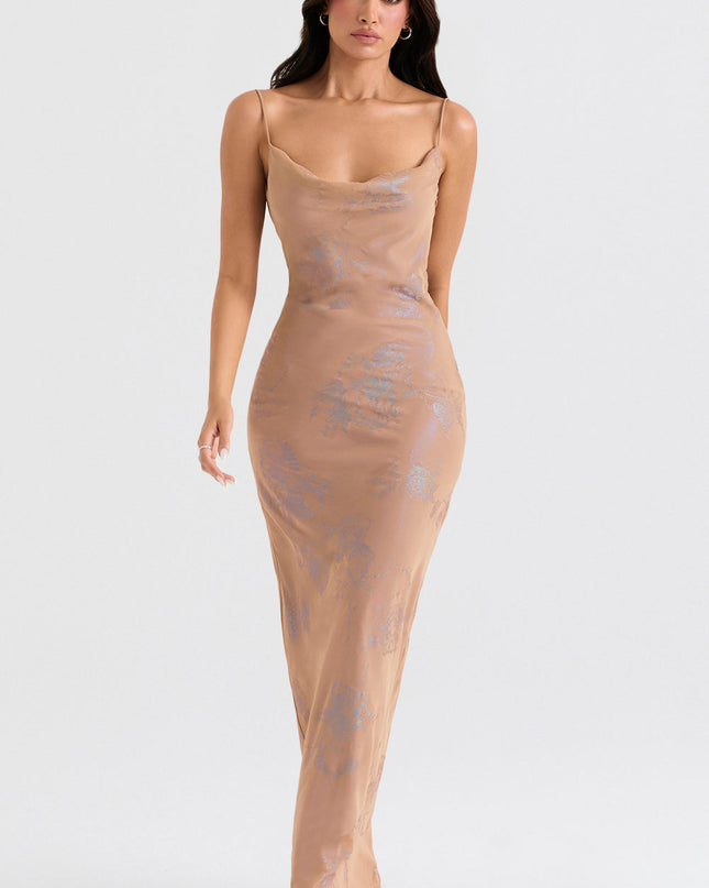 Café au lait lange elegante jurk