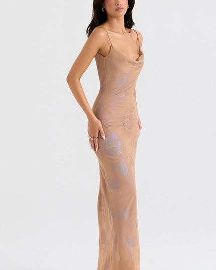 Café au lait lange elegante jurk