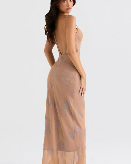 Café au lait lange elegante jurk