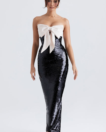 Zwarte strapless strikjurk met pailletten