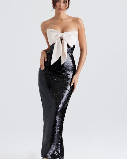 Zwarte strapless strikjurk met pailletten