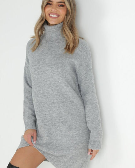 Kikki midi-jurk met lange mouwen en hoge hals