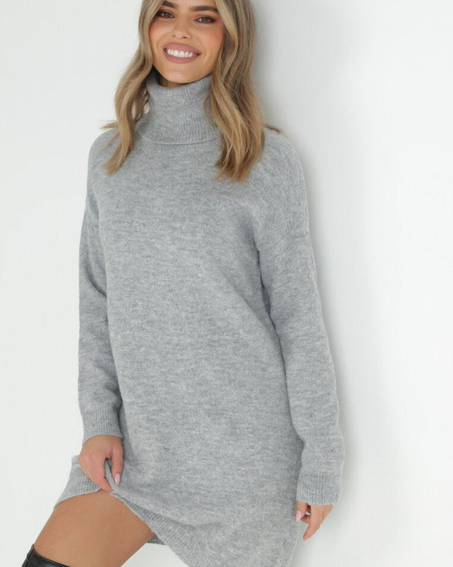 Kikki midi-jurk met lange mouwen en hoge hals