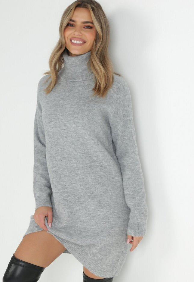 Kikki midi-jurk met lange mouwen en hoge hals