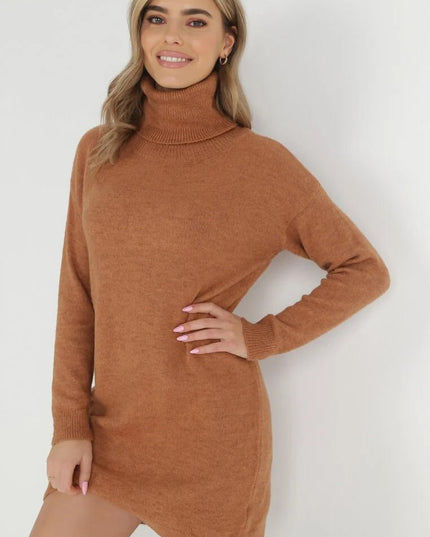 Kikki midi-jurk met lange mouwen en hoge hals