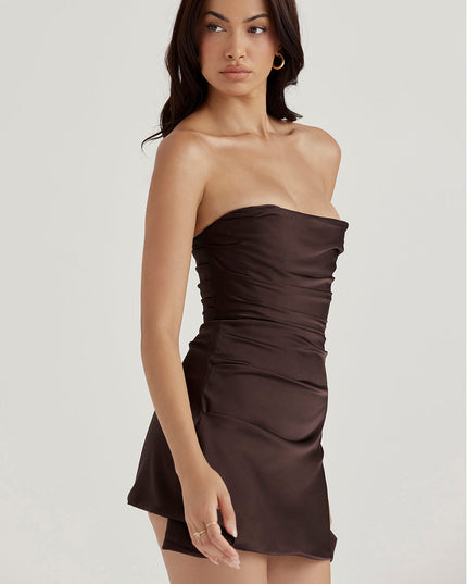Gedrapeerde strapless mini-jurk