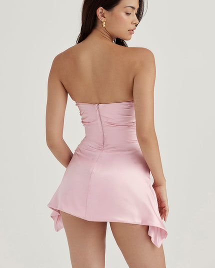Gedrapeerde strapless mini-jurk