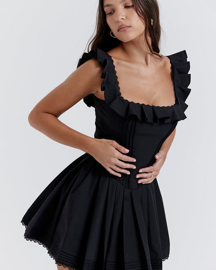 Zwarte mini-jurk met ruches