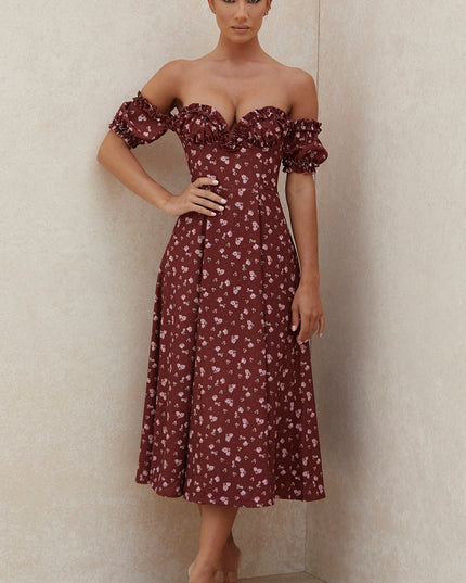 Lange strapless zomerjurk met bloemenmotief