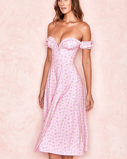 Lange strapless zomerjurk met bloemenmotief