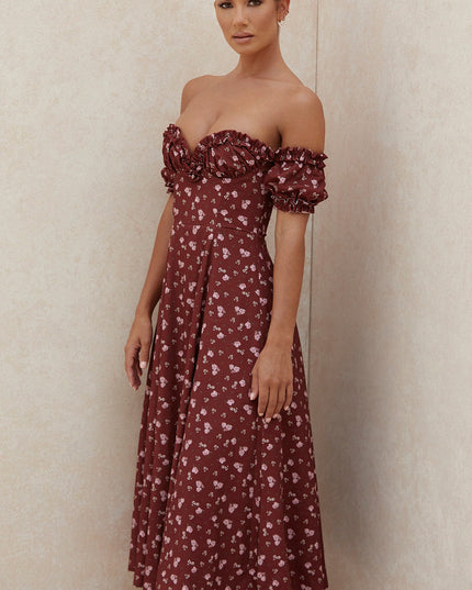 Lange strapless zomerjurk met bloemenmotief