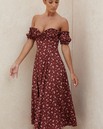 Lange strapless zomerjurk met bloemenmotief
