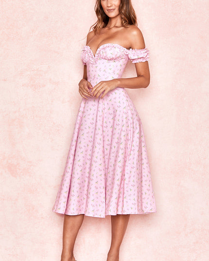 Lange strapless zomerjurk met bloemenmotief
