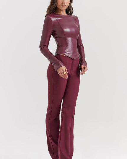 Eco leren top met lange mouwen en broek