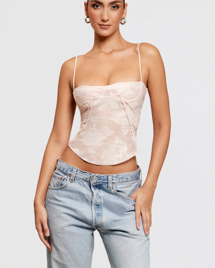 Roze top met bloemenkant