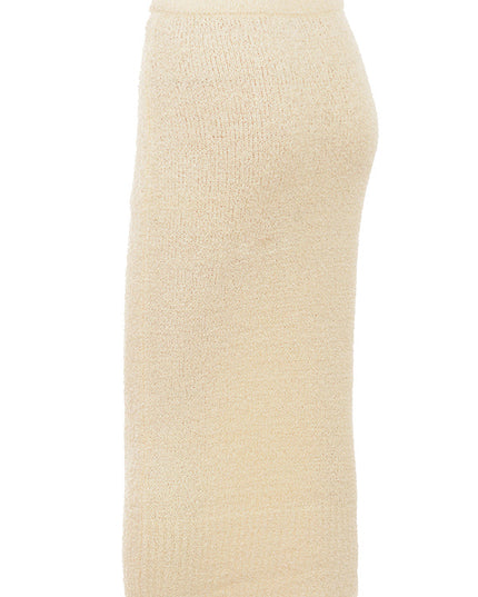 Crèmekleurige zachte bouclé gebreide cropped trui met rok