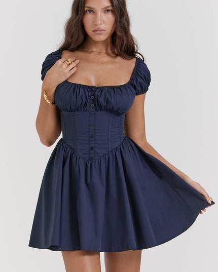 Elegante Franse marineblauwe mini-jurk