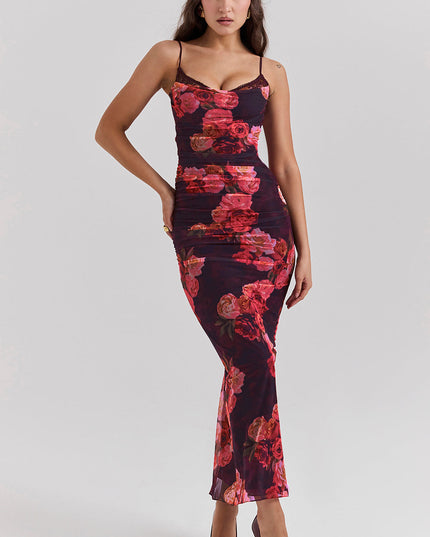 Romantische lange jurk met bloemenprint