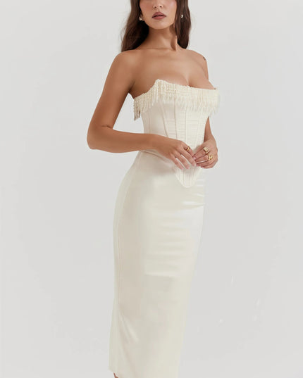 Riffi Cream Strapless Midi-jurk