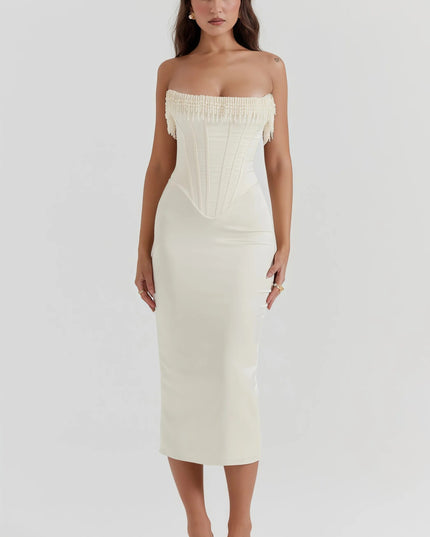 Riffi Cream Strapless Midi-jurk