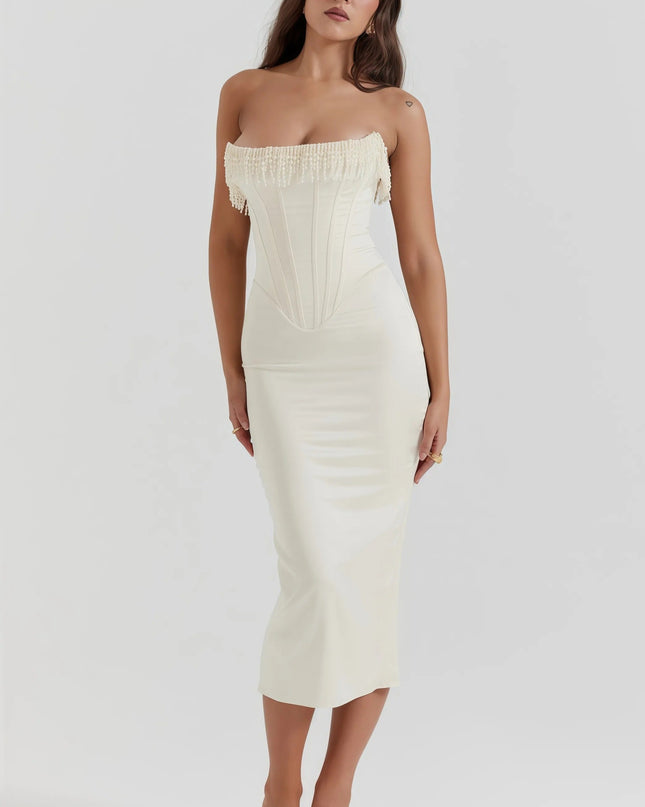 Riffi Cream Strapless Midi-jurk