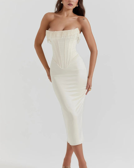 Riffi Cream Strapless Midi-jurk
