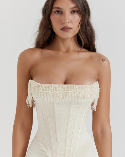Riffi Cream Strapless Midi-jurk