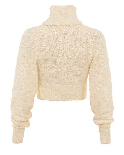 Crèmekleurige zachte bouclé gebreide cropped trui met rok