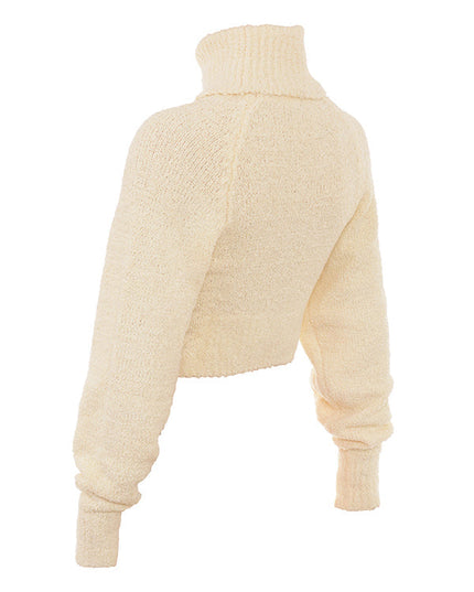 Crèmekleurige zachte bouclé gebreide cropped trui met rok