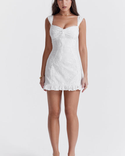 Witte geborduurde mini-jurk