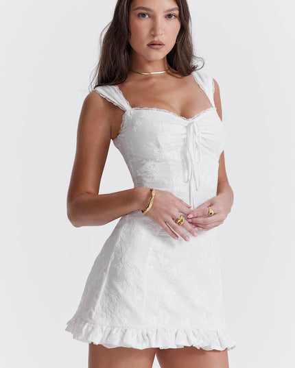 Witte geborduurde mini-jurk