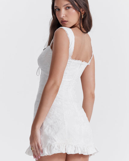 Witte geborduurde mini-jurk