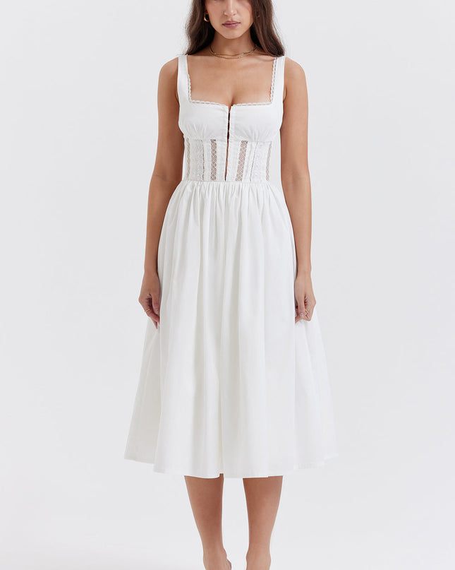 Witte mini-jurk met kanten band