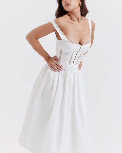 Witte mini-jurk met kanten band