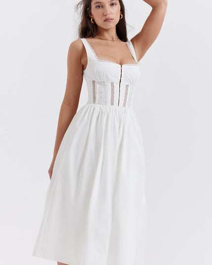 Witte mini-jurk met kanten band