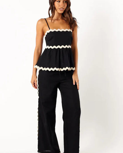 Top met ruches en wijde broek