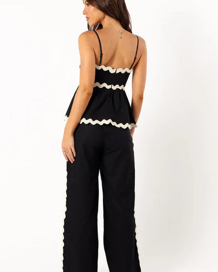 Top met ruches en wijde broek