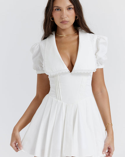 Witte mini-jurk met plooien