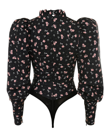 Zwarte korsetbody met bloemenpatroon