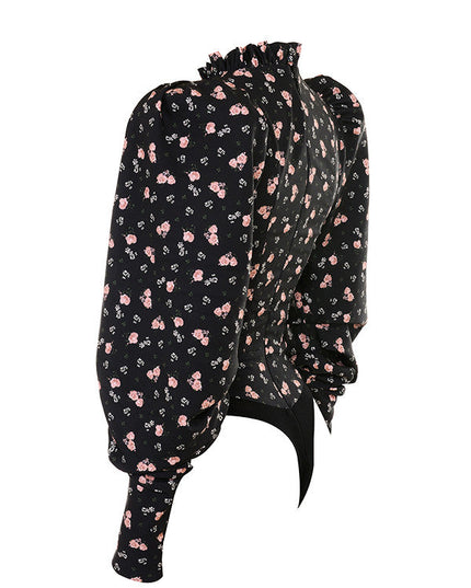 Zwarte korsetbody met bloemenpatroon