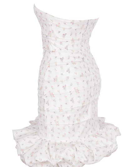 Witte strapless jurk met bloemenpatroon