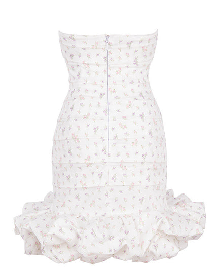 Witte strapless jurk met bloemenpatroon
