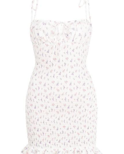Witte geplooide mini-jurk met bloemen