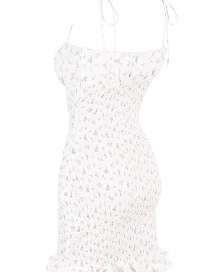 Witte geplooide mini-jurk met bloemen