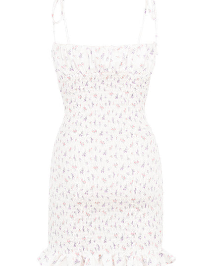 Witte geplooide mini-jurk met bloemen