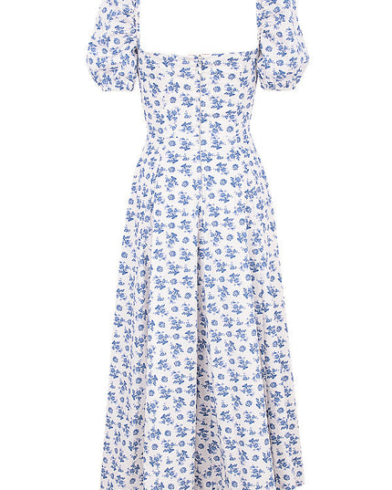 Middelgrote zomerjurk met bloemen pofmouwen