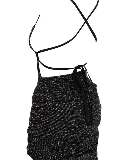Zwarte mini-jurk met boucléprint