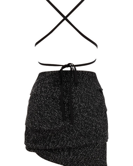 Zwarte mini-jurk met boucléprint