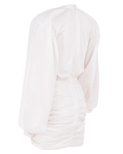 Witte mini-jurk met ronde halslijn