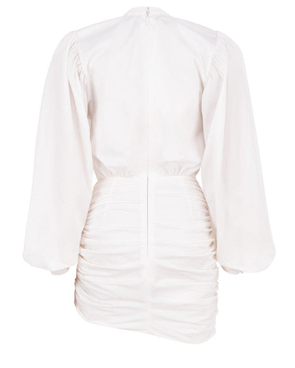 Witte mini-jurk met ronde halslijn